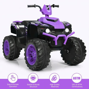 12V Kids 4-Wheeler ATV Ride-On Car with LED Lights and Music Purple Trend Times 8