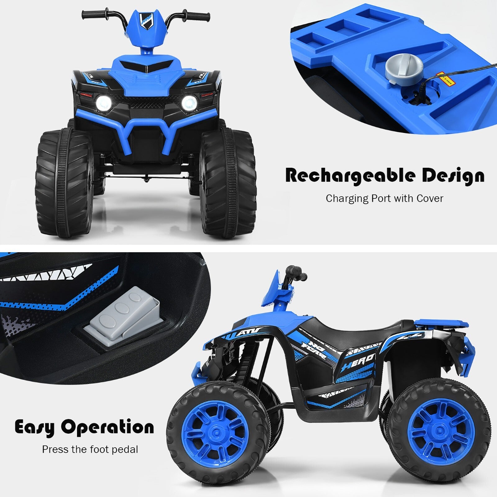 12V Kids 4-Wheeler ATV Quad Ride-On Car with LED Lights Trend Times 3