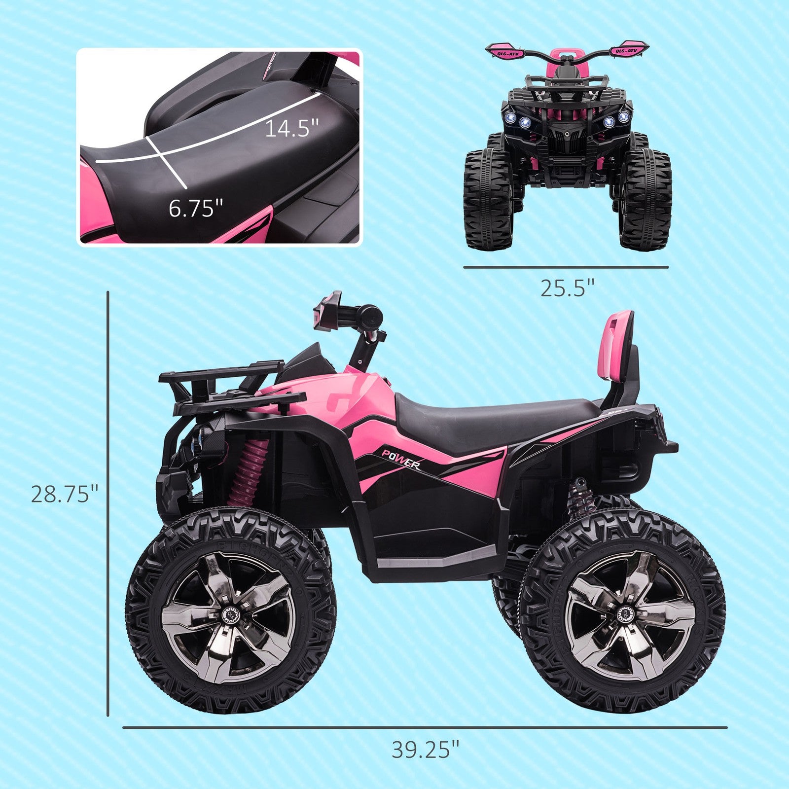 12V Kids Pink ATV Quad Toy Car with Music and Headlights Trend Times 1
