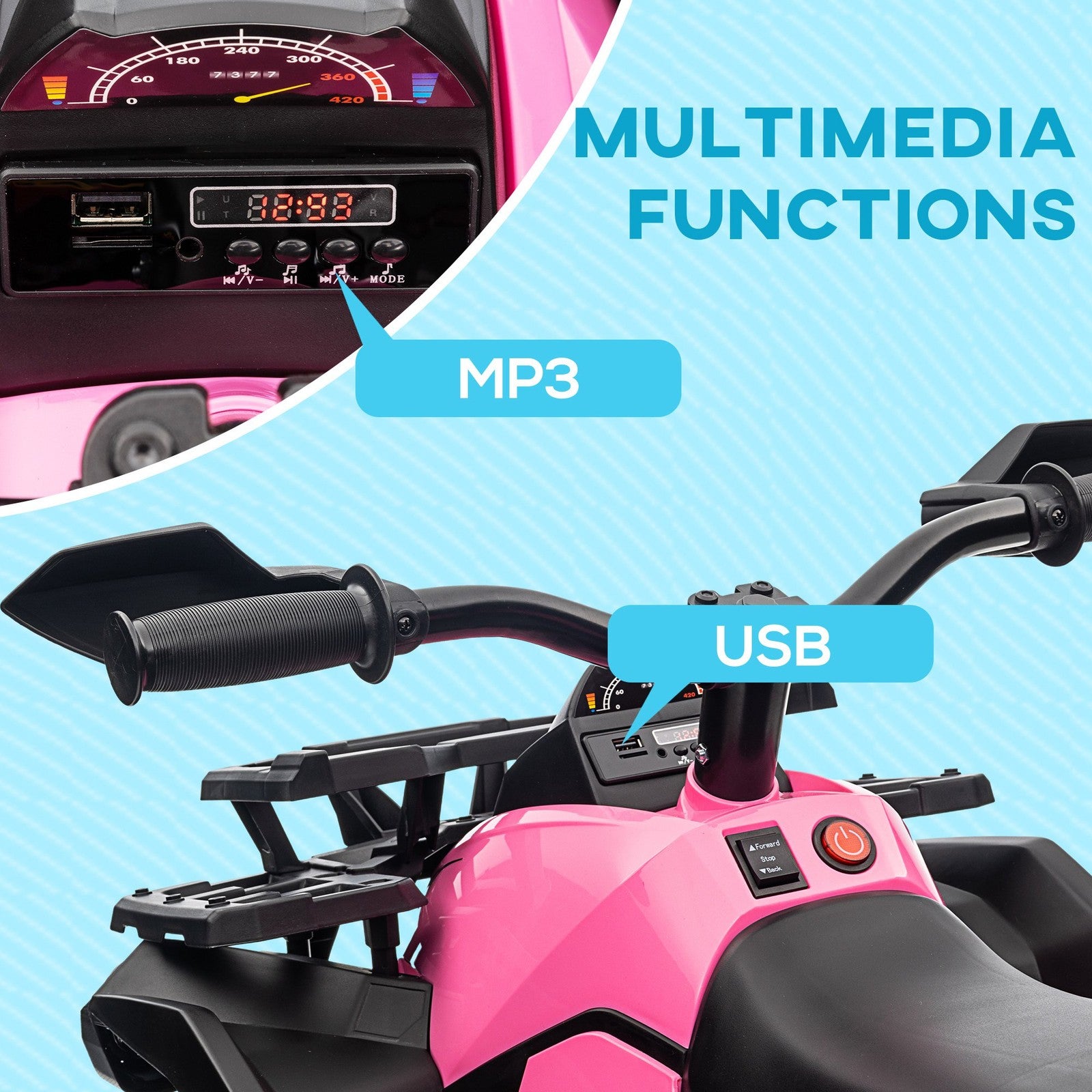 12V Kids Pink ATV Quad Toy Car with Music and Headlights Trend Times 5