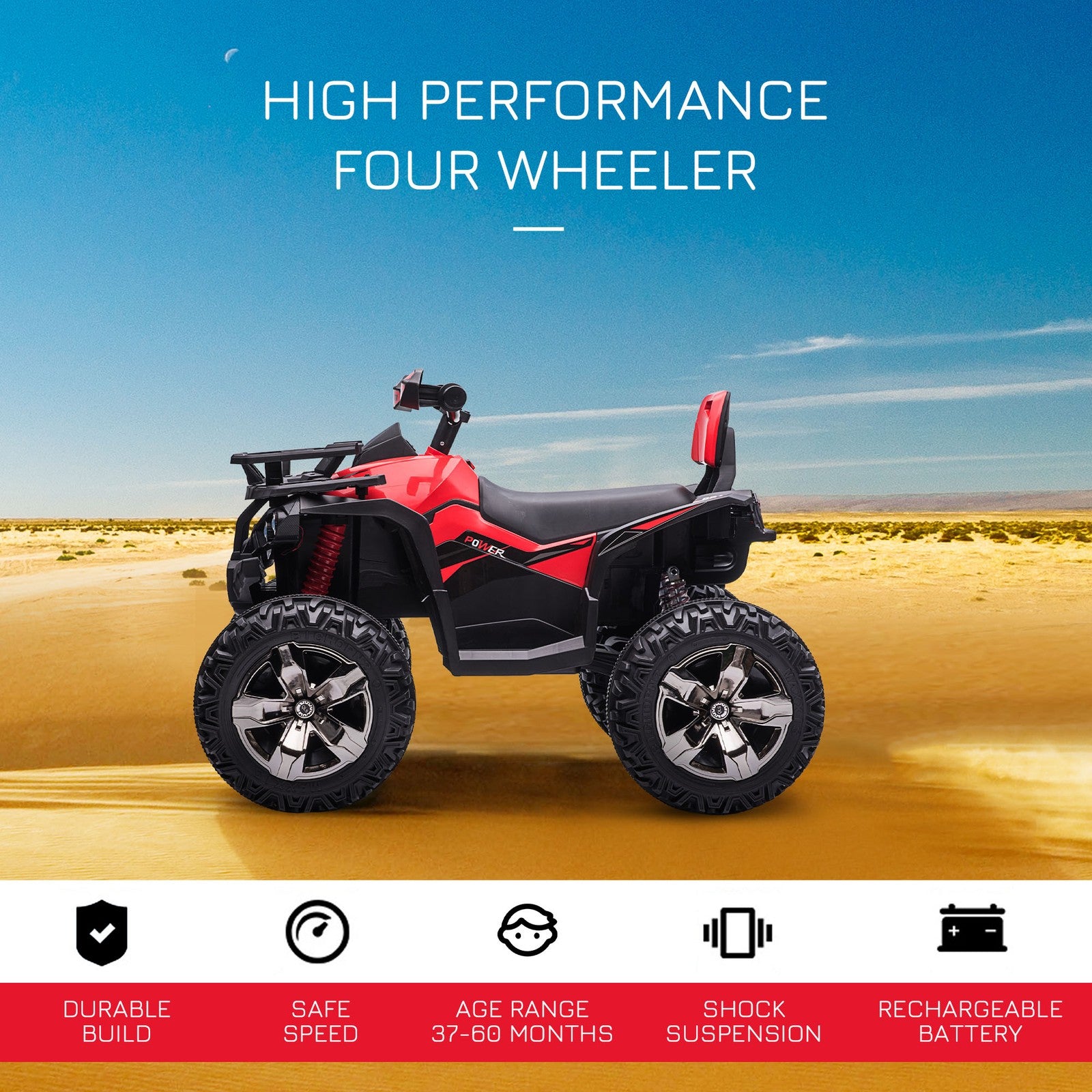 12V Kids Red ATV Quad Car Toy with Music and Headlights Trend Times 4