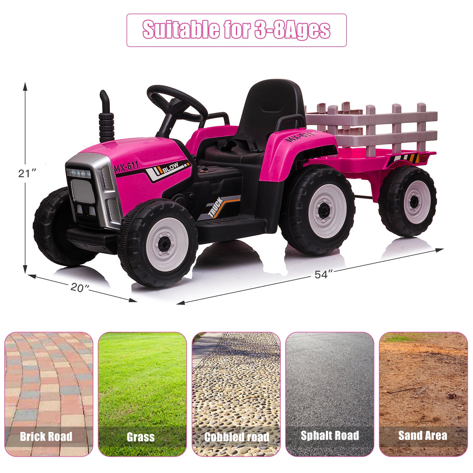 12V Battery-Powered Electric Kids Tractor with Trailer Toddler Ride-On Car and Remote Control Trend Times 8