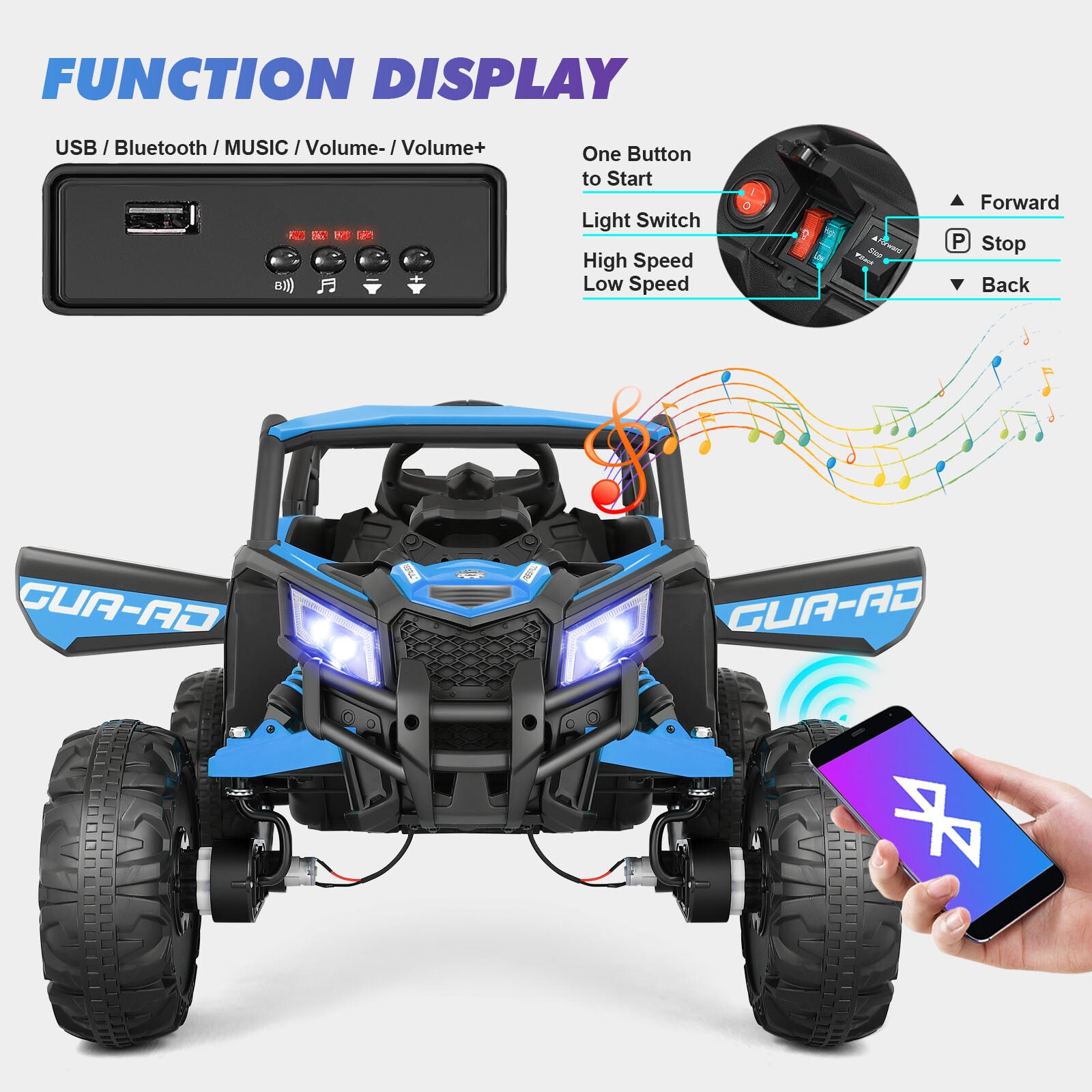 12V Blue Kids Electric Off-Road Ride-On UTV Vehicle with Music, LED Lights, and Remote Control Trend Times 2