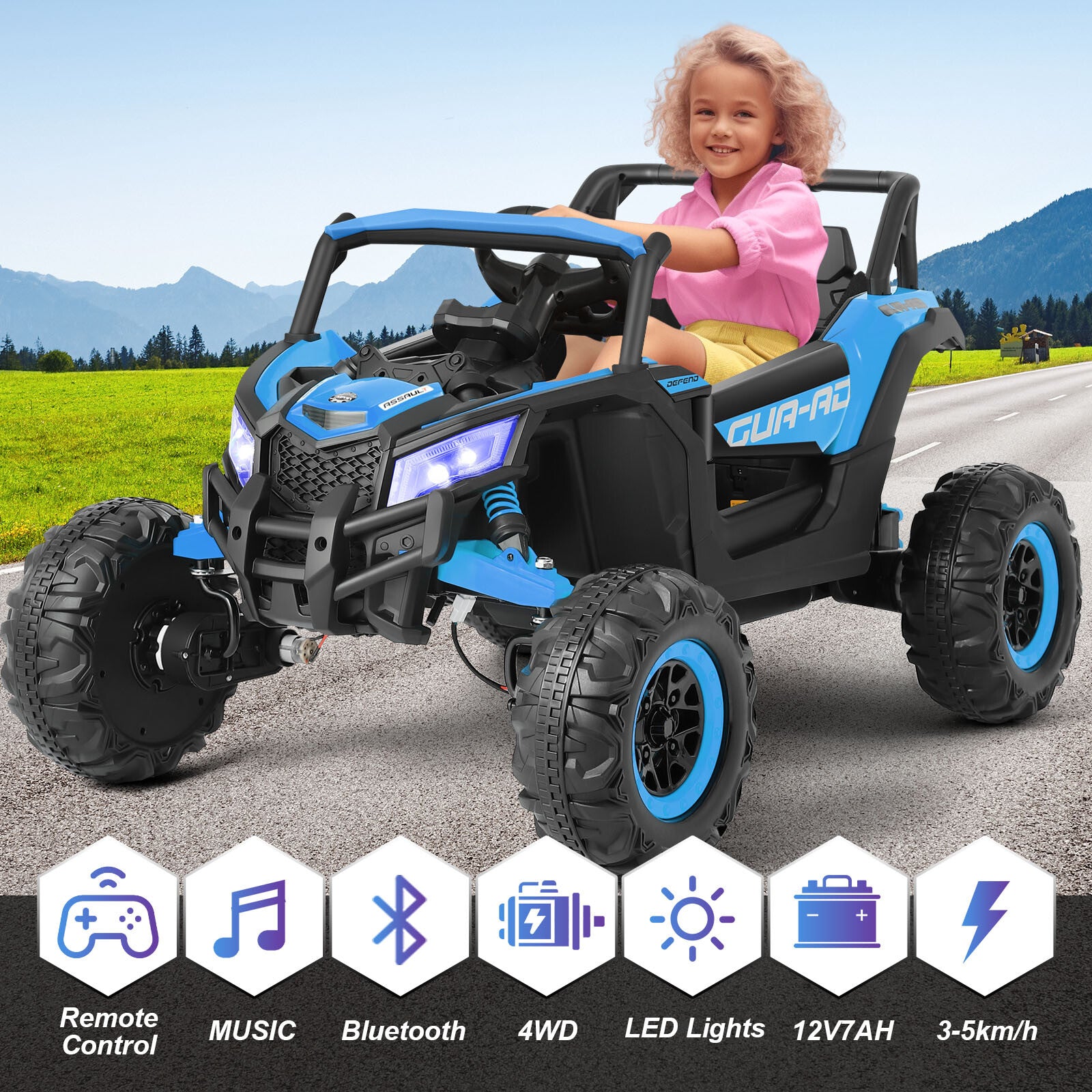 12V Blue Kids Electric Off-Road Ride-On UTV Vehicle with Music, LED Lights, and Remote Control Trend Times Variant 0