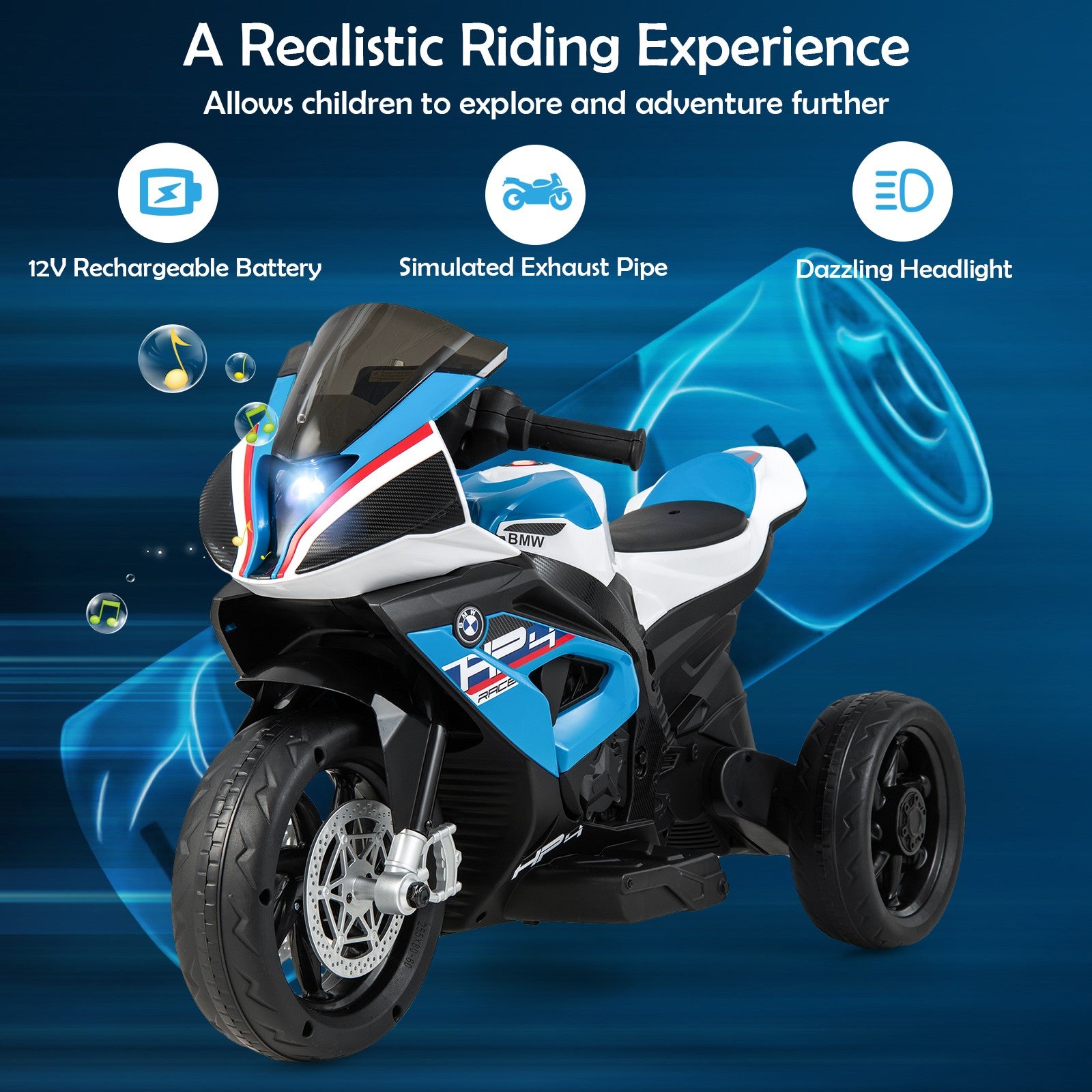 12V Licensed Kids Ride-On Motorcycle with Bright LED Headlights Trend Times 4