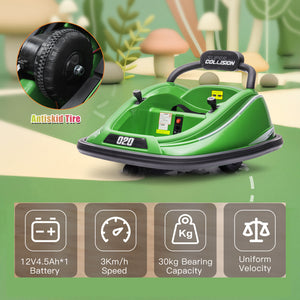 12V Twin Kids Bumper Car with Motor, Parent Remote Control, Lights, and 360° Rotation in Green Trend Times Variant 0