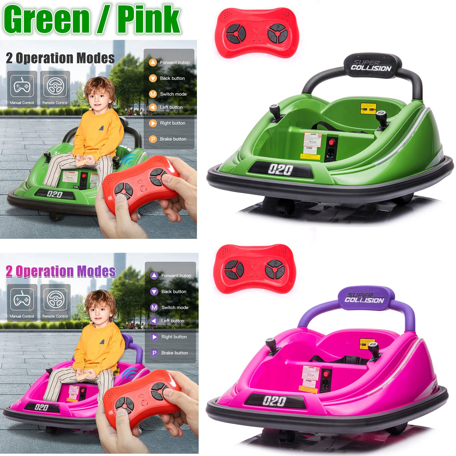 12V Kids Twin Bumper Car with Motor, Parent Remote Control, LED Lights, and 360° Rotation Trend Times 9