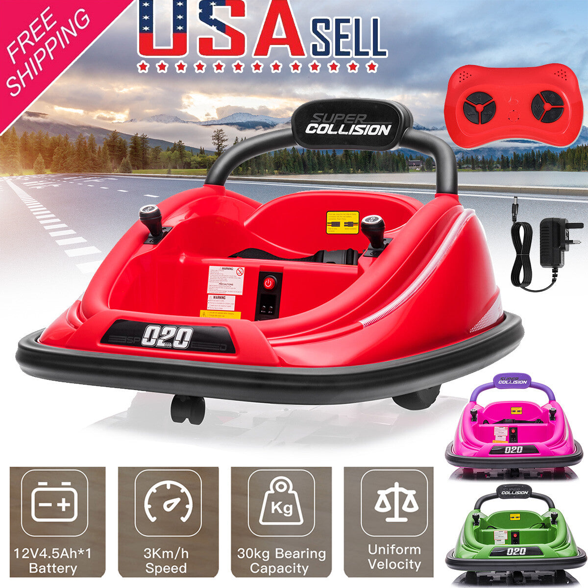 12V Kids Bumper Car for Twins with Motor, Parent Remote Control, Lights, and 360° Rotation Trend Times 1
