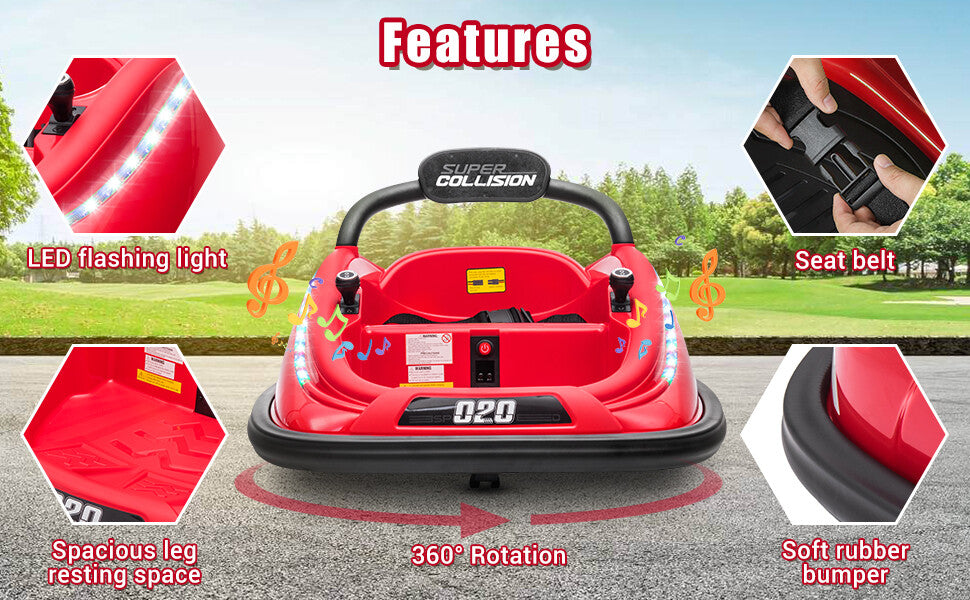 12V Kids Twin Bumper Car with Parent Remote Control, Lights, and 360° Rotation Motor Trend Times 10