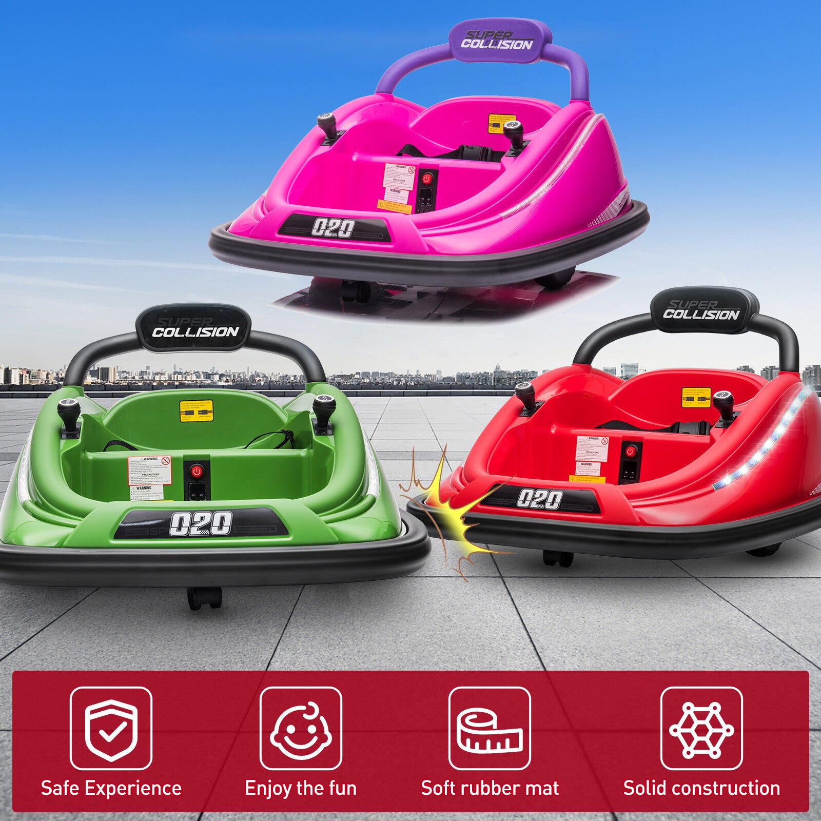 12V Kids Twin Bumper Car with Parent Remote Control, Lights, and 360° Rotation Motor Trend Times 6