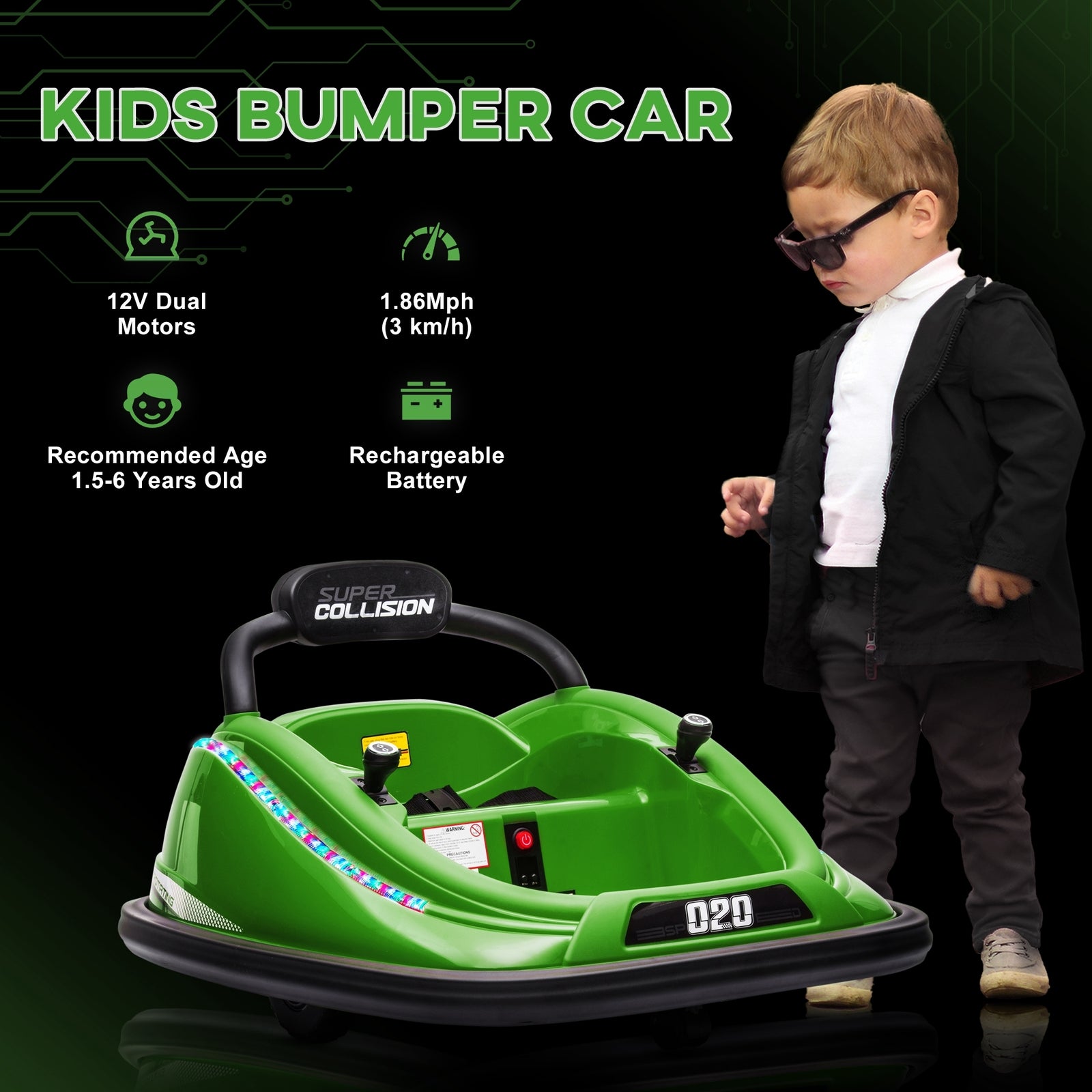 12V Kids Twin Bumper Car with Remote Control and 360° Rotation Ride-On Toy Motor Trend Times 7
