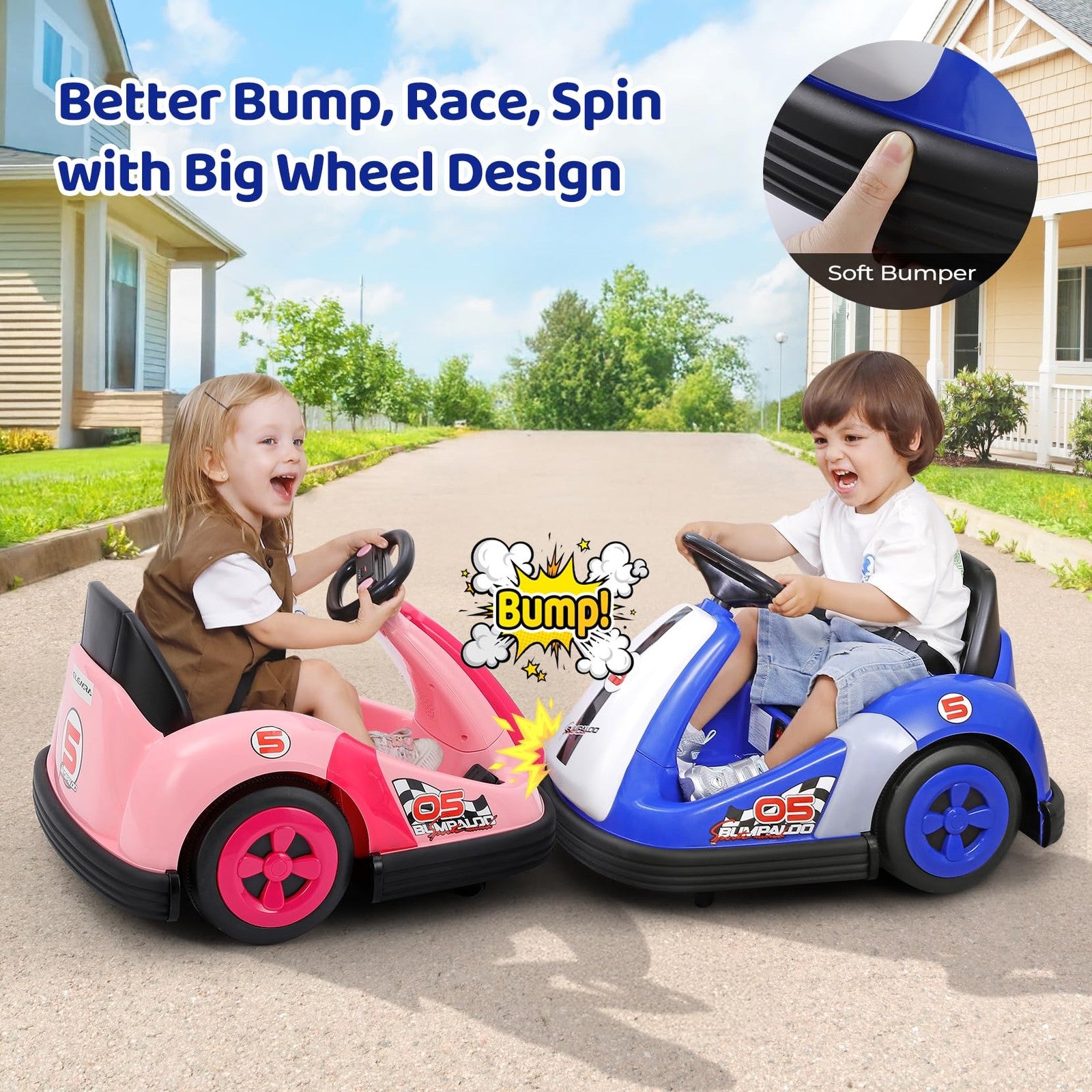 12V Kids Bumper Car with Large Wheels, 2.2 MPH Max Speed, Toddler Ride-On Car with Remote Control Trend Times 3
