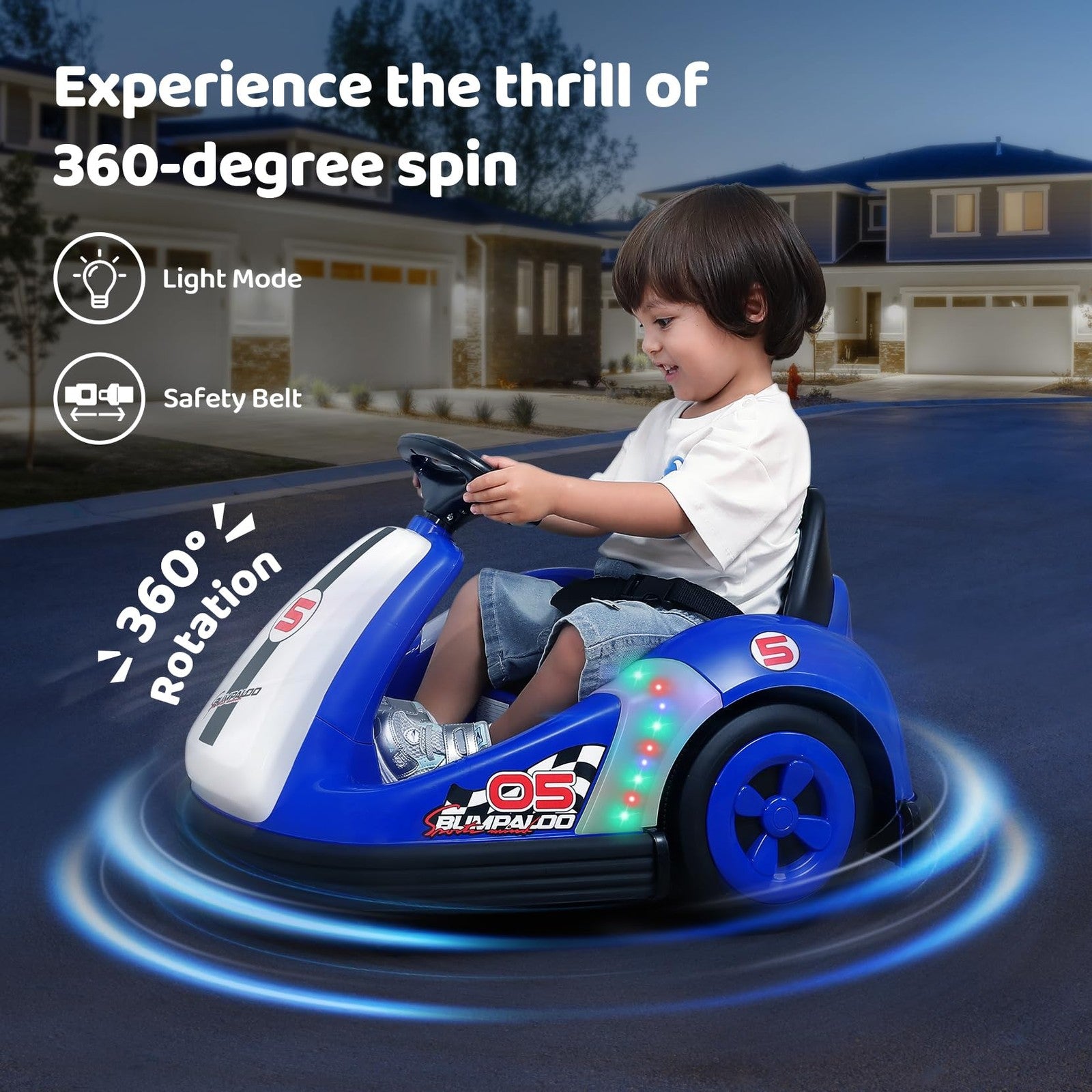 12V Kids Bumper Car with Large Wheels, 2.2 MPH Max Speed, Toddler Ride-On Car with Remote Control Trend Times 4