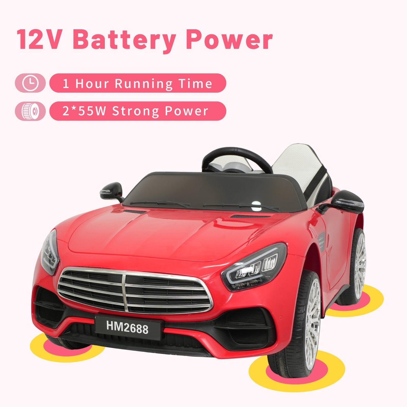 12V Kids 2-Seater Ride-On Car with Power Wheels, Parent Remote Control, and MP3 Player Trend Times 4