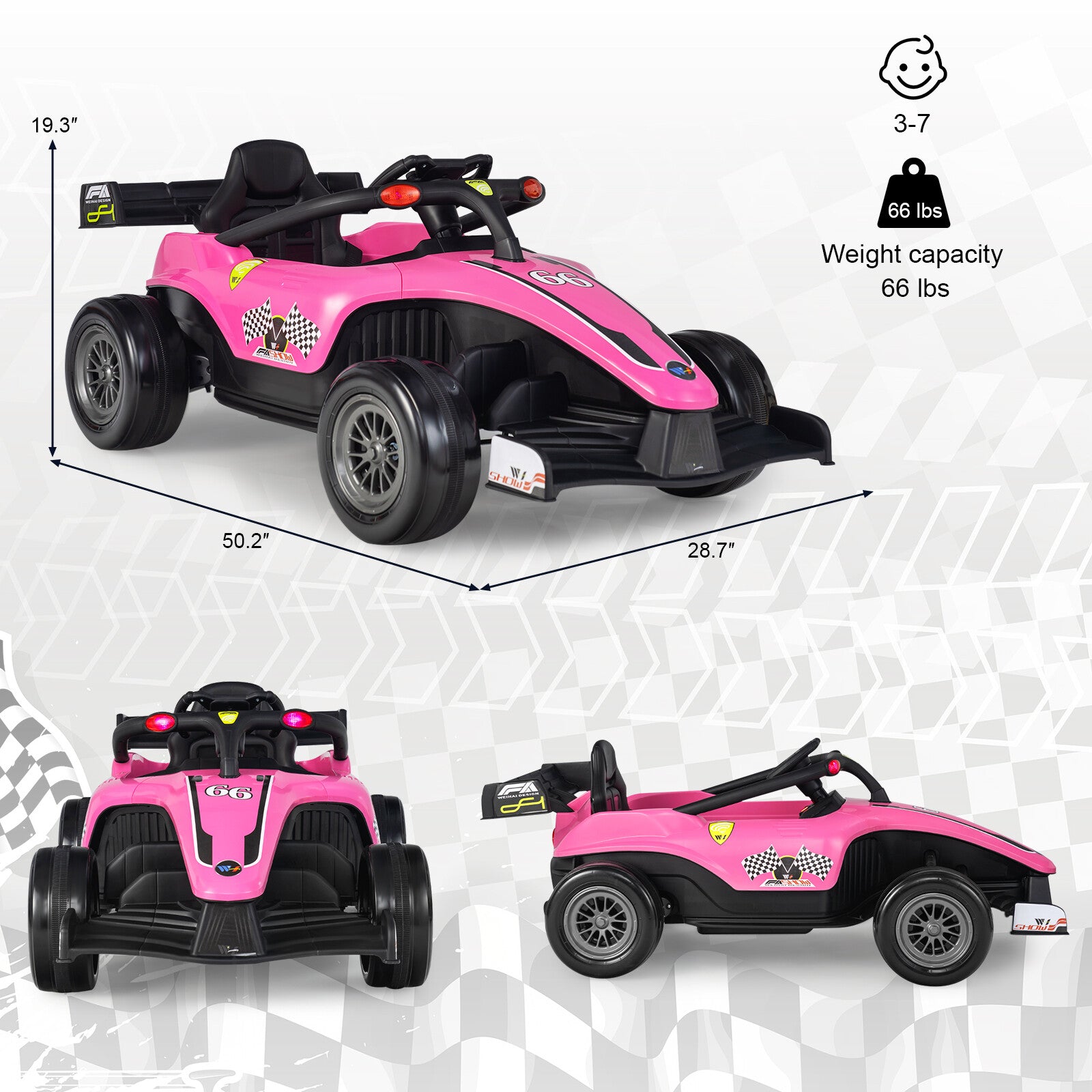 12V Pink Kids Electric Racing Truck with 2 Speeds, Remote Control, MP3, and Lights Trend Times 1