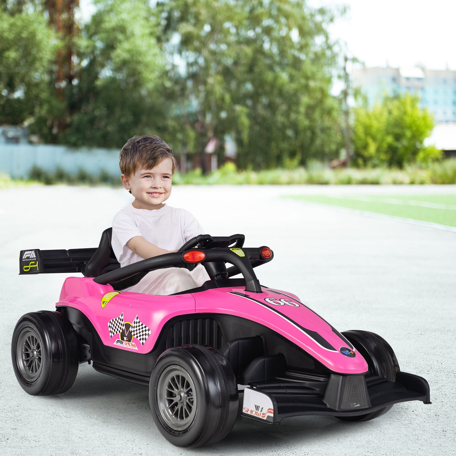 12V Pink Kids Electric Racing Truck with 2 Speeds, Remote Control, MP3, and Lights Trend Times 3