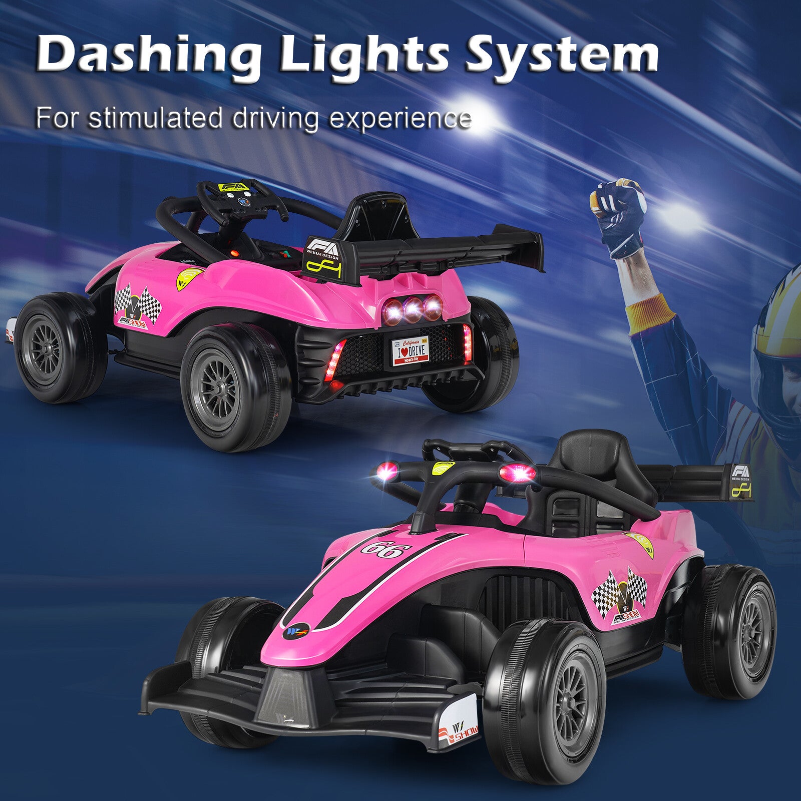 12V Pink Kids Electric Racing Truck with 2 Speeds, Remote Control, MP3, and Lights Trend Times 5