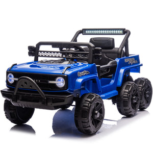 12V Kids 6-Wheel Electric Ride-On Jeep Truck with Remote, LED Lights, and Bluetooth - Blue Trend Times 2