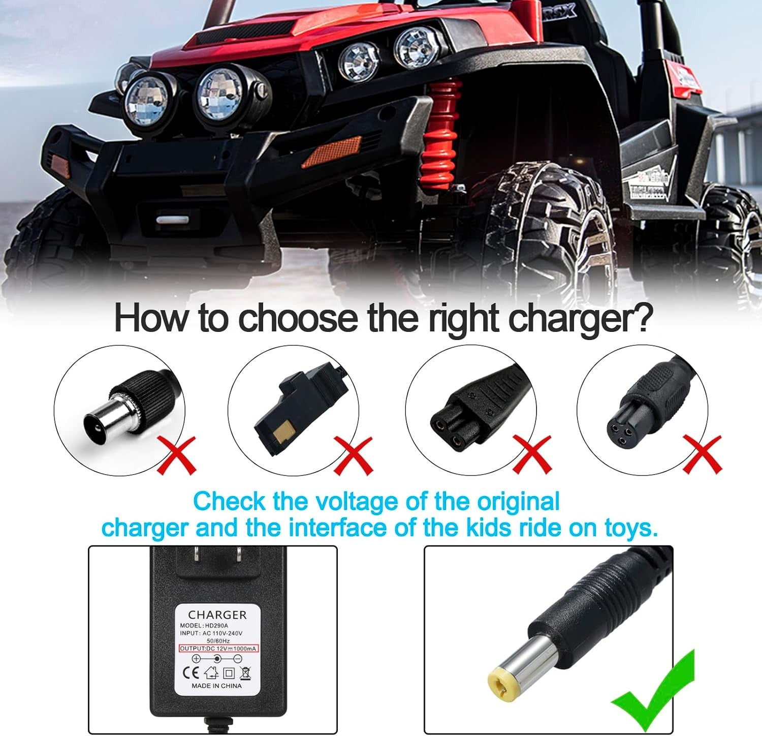 12V Battery Charger for Kids Ride-On Toys and SUV Cars Trend Times 3