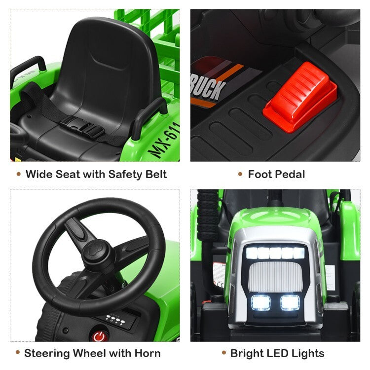 12V Electric Ride-On Tractor with 3-Speed Gear and Trailer for Toddlers with Remote Control Trend Times 9