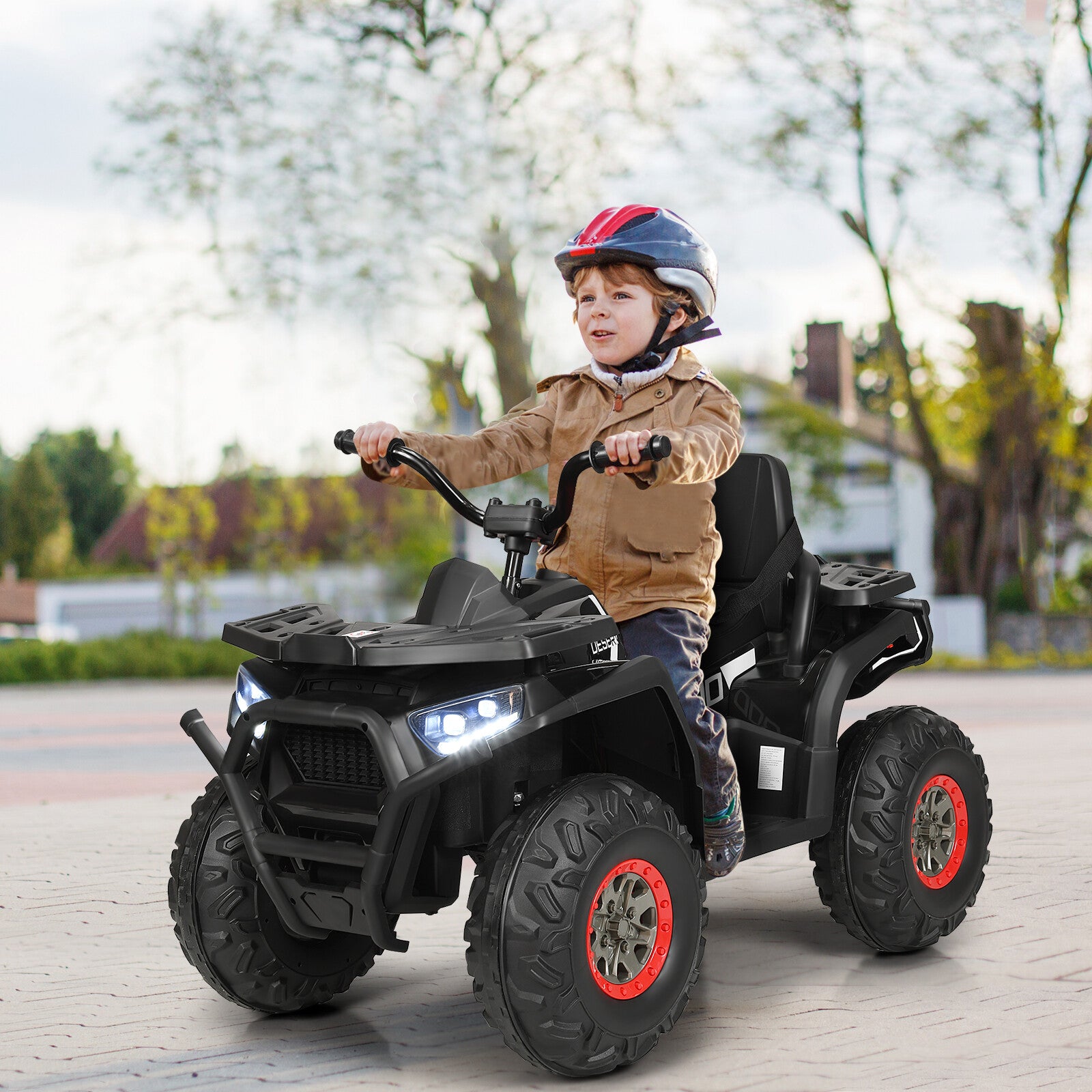 12V Kids Electric 4-Wheeler ATV Quad Ride-On Car with 2 Speeds MP3 and LED Lights Black Trend Times 3