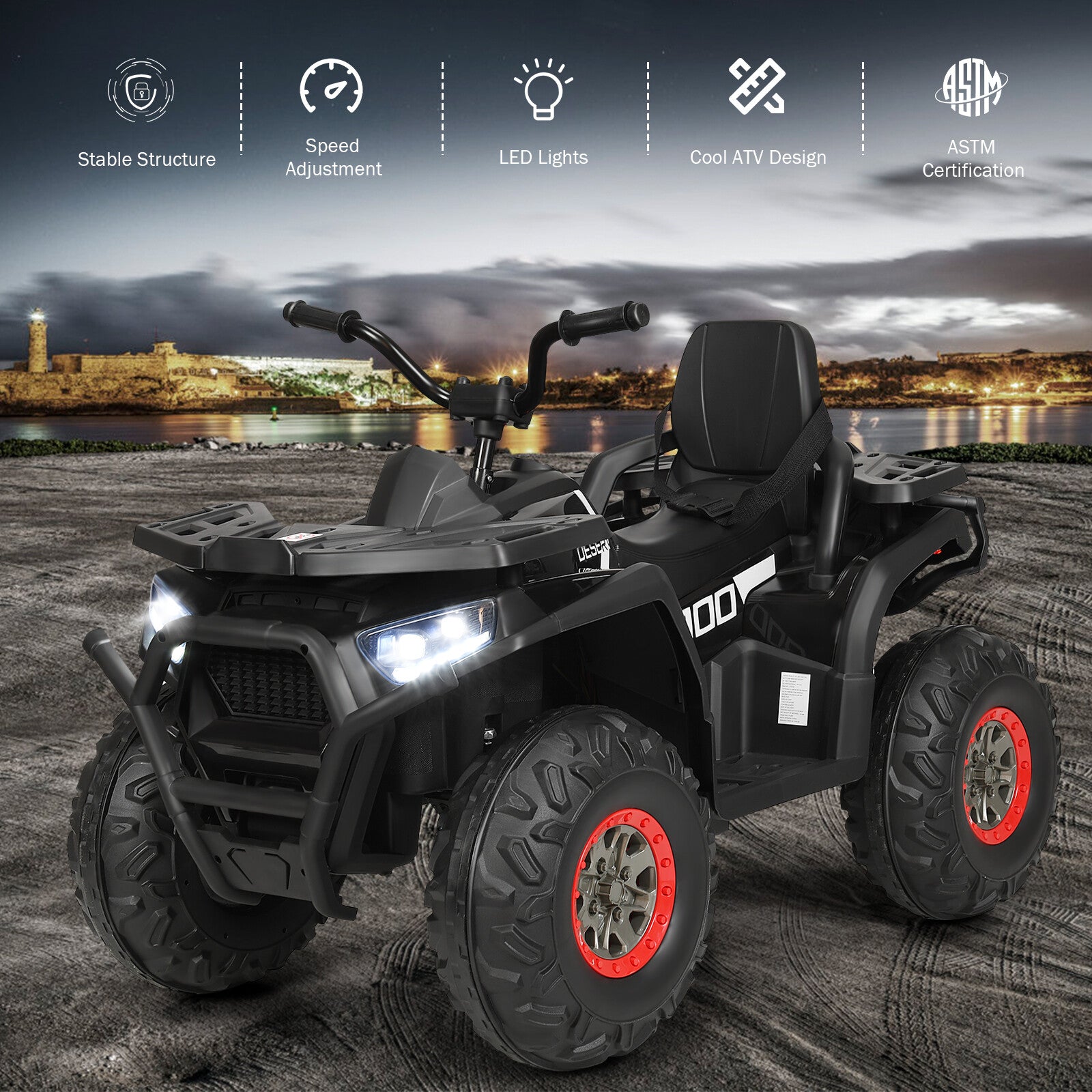 12V Kids Electric 4-Wheeler ATV Quad Ride-On Car with 2 Speeds MP3 and LED Lights Black Trend Times 5