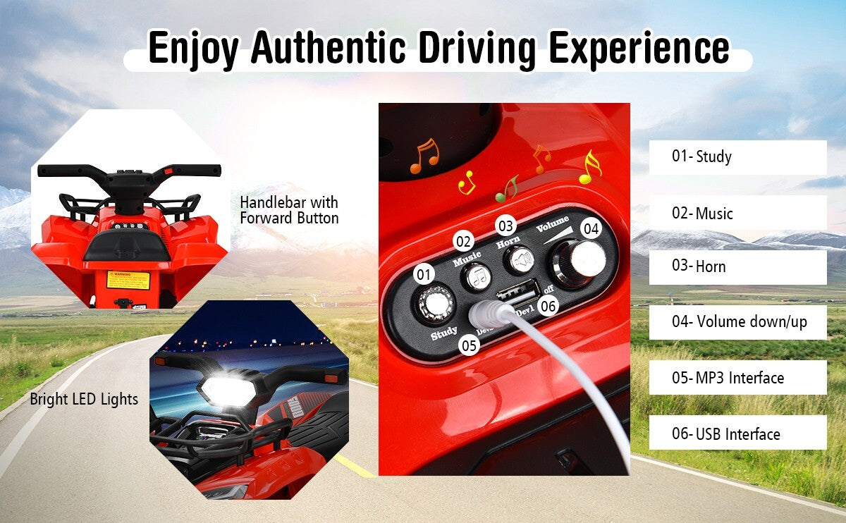 12V Kids Electric 4-Wheeler ATV Ride-On Vehicle with MP3 and LED Lights - Red Trend Times 7