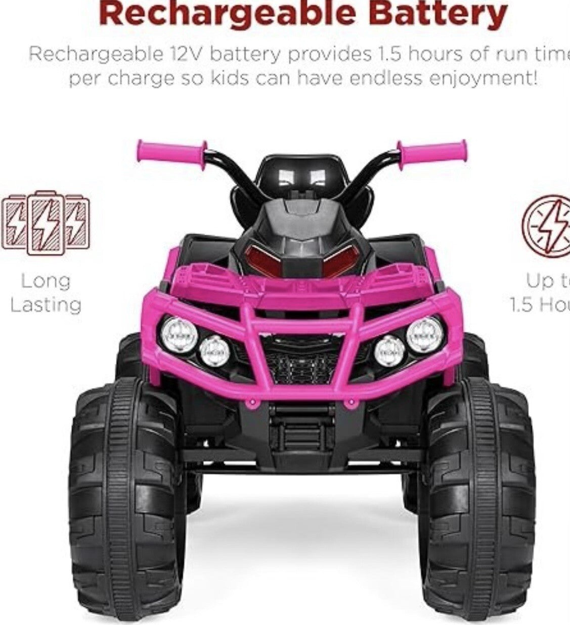 12V Kids Electric 4-Wheeler ATV Ride-On Car with LED Lights and Music Pink Trend Times 2