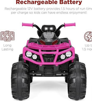 12V Kids Electric 4-Wheeler ATV Ride-On Car with LED Lights and Music Pink Trend Times 2
