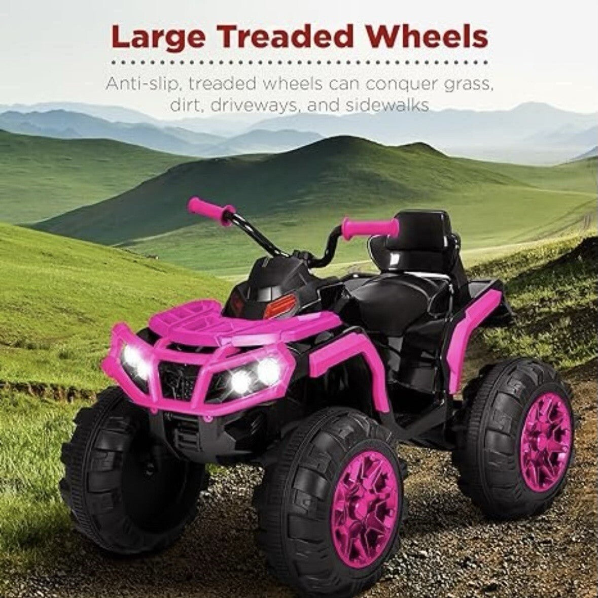 12V Kids Electric 4-Wheeler ATV Ride-On Car with LED Lights and Music Pink Trend Times 3