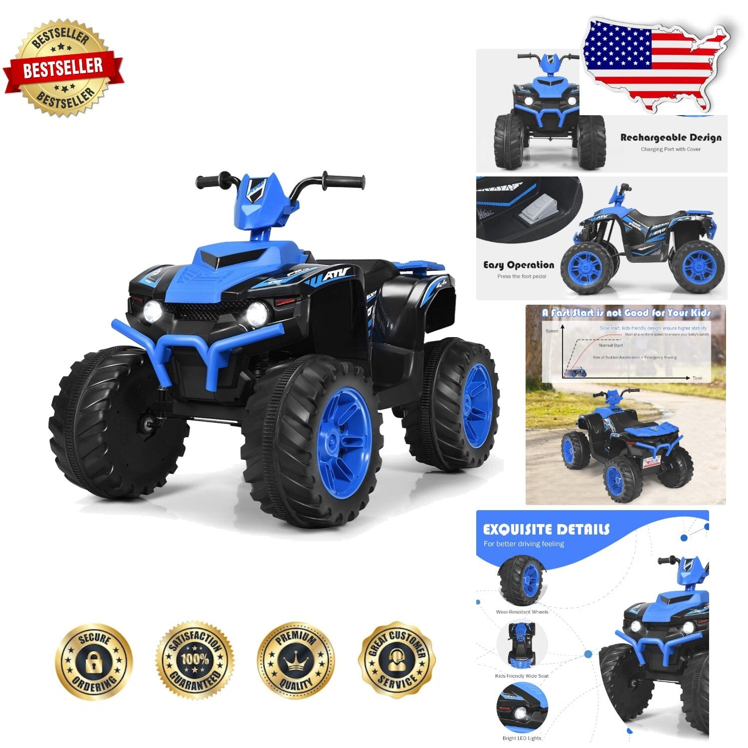 12V Kids Electric 4-Wheeler ATV with Music and Realistic Driving Features Trend Times Variant 0