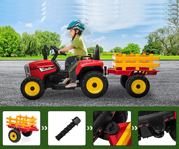 12V Battery-Powered Kids Electric Ride-On Tractor Toy with Remote Control and Trailer Trend Times 9