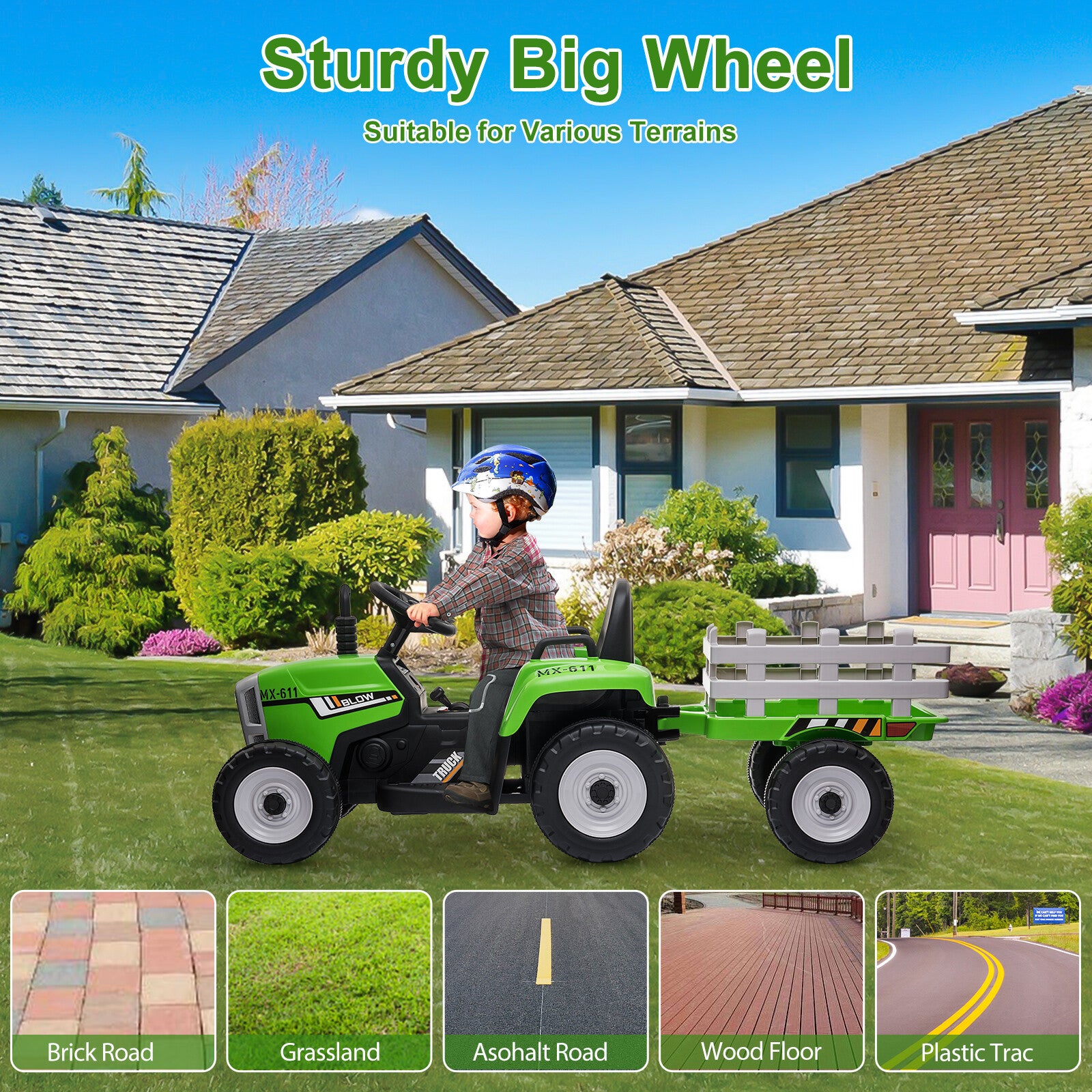 12V Battery-Powered Kids Electric Ride-On Tractor Toy with Trailer and Remote Control Trend Times 4