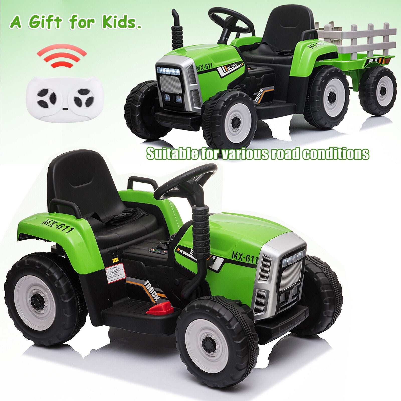 12V Battery-Powered Kids Electric Ride-On Tractor Toy with Trailer and Remote Control Trend Times Variant 0