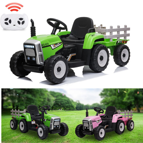 12V Battery-Powered Kids Electric Ride-On Tractor Toy with Trailer and Remote Control