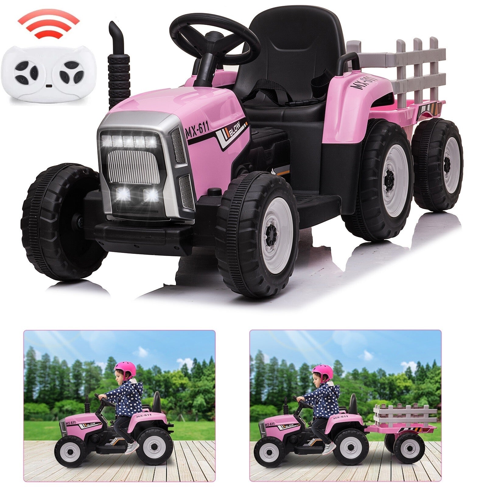 12V Battery-Powered Kids Electric Ride-On Tractor Toy with Trailer and Remote Control Trend Times 5
