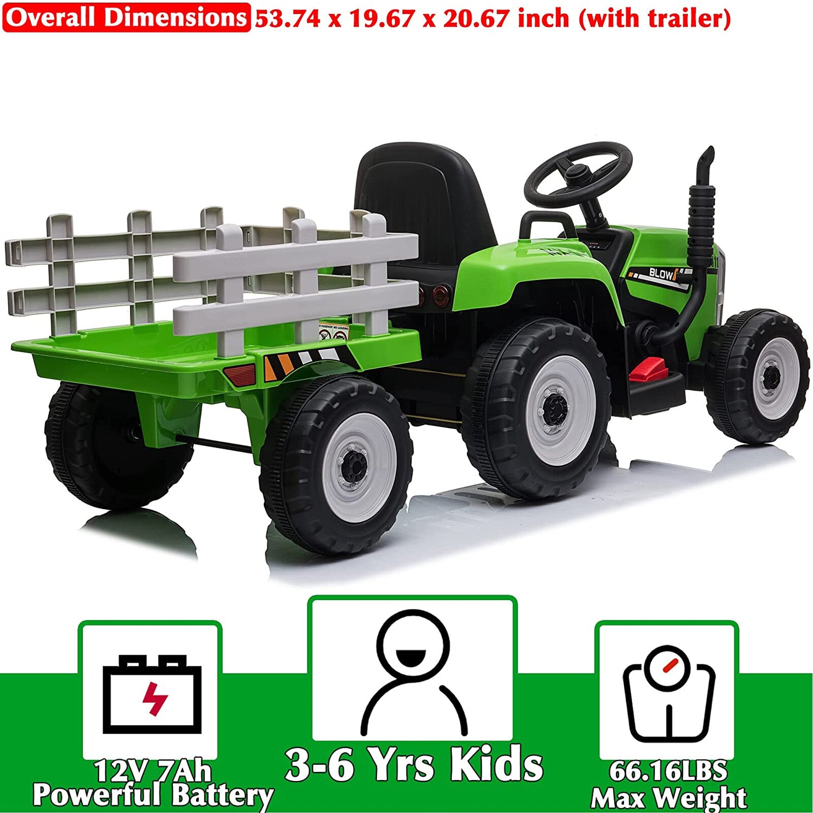 12V Battery-Powered Kids Electric Ride-On Tractor Toy with Trailer and Remote Control Trend Times 6