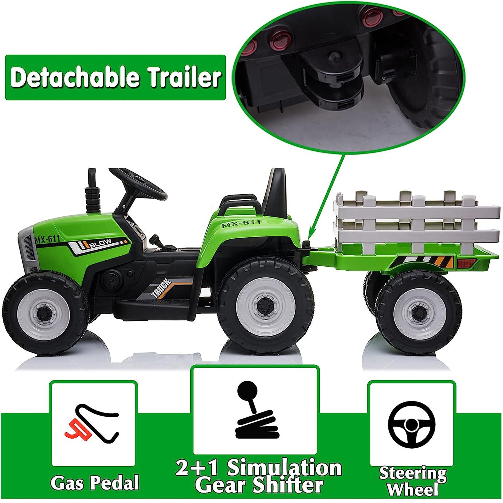12V Battery-Powered Kids Electric Ride-On Tractor Toy with Trailer and Remote Control Trend Times 7