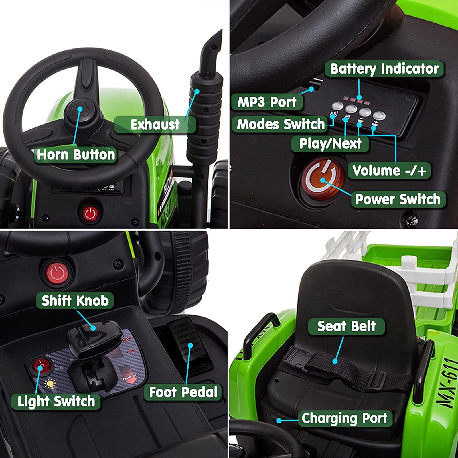 12V Battery-Powered Kids Electric Ride-On Tractor Toy with Trailer and Remote Control Trend Times 9