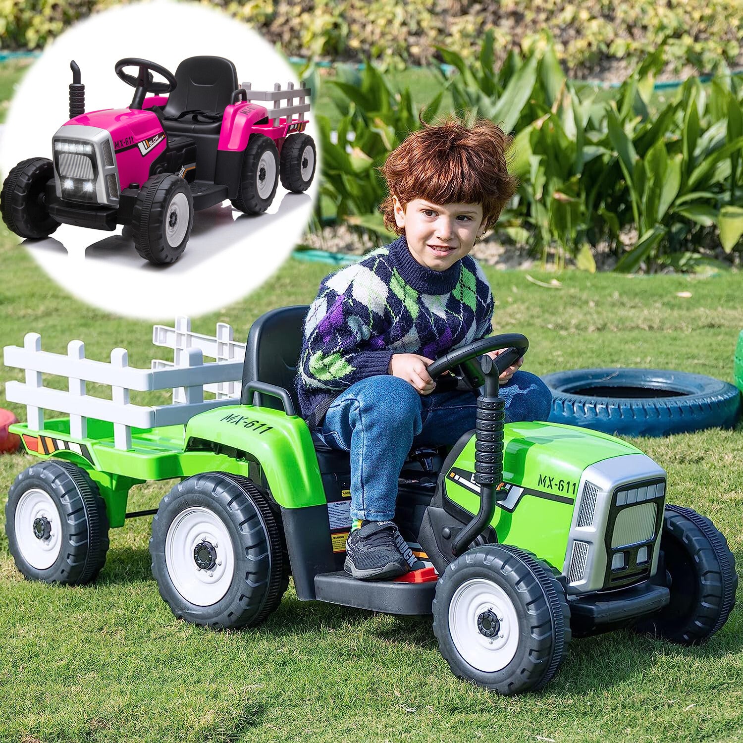 12V Battery-Powered Kids Electric Ride-On Tractor Toy with Trailer and Remote Control Trend Times 12