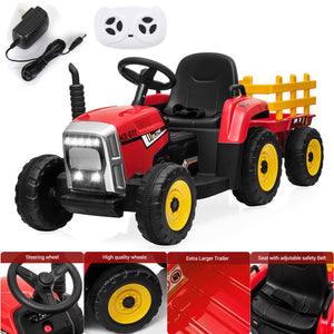 12V Battery-Powered Electric Ride-On Tractor Toy with Trailer and Remote Control for Kids Trend Times 0