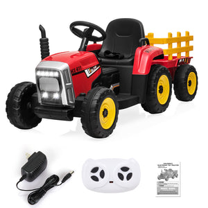 12V Battery-Powered Electric Ride-On Tractor Toy with Trailer and Remote Control for Kids Trend Times 10