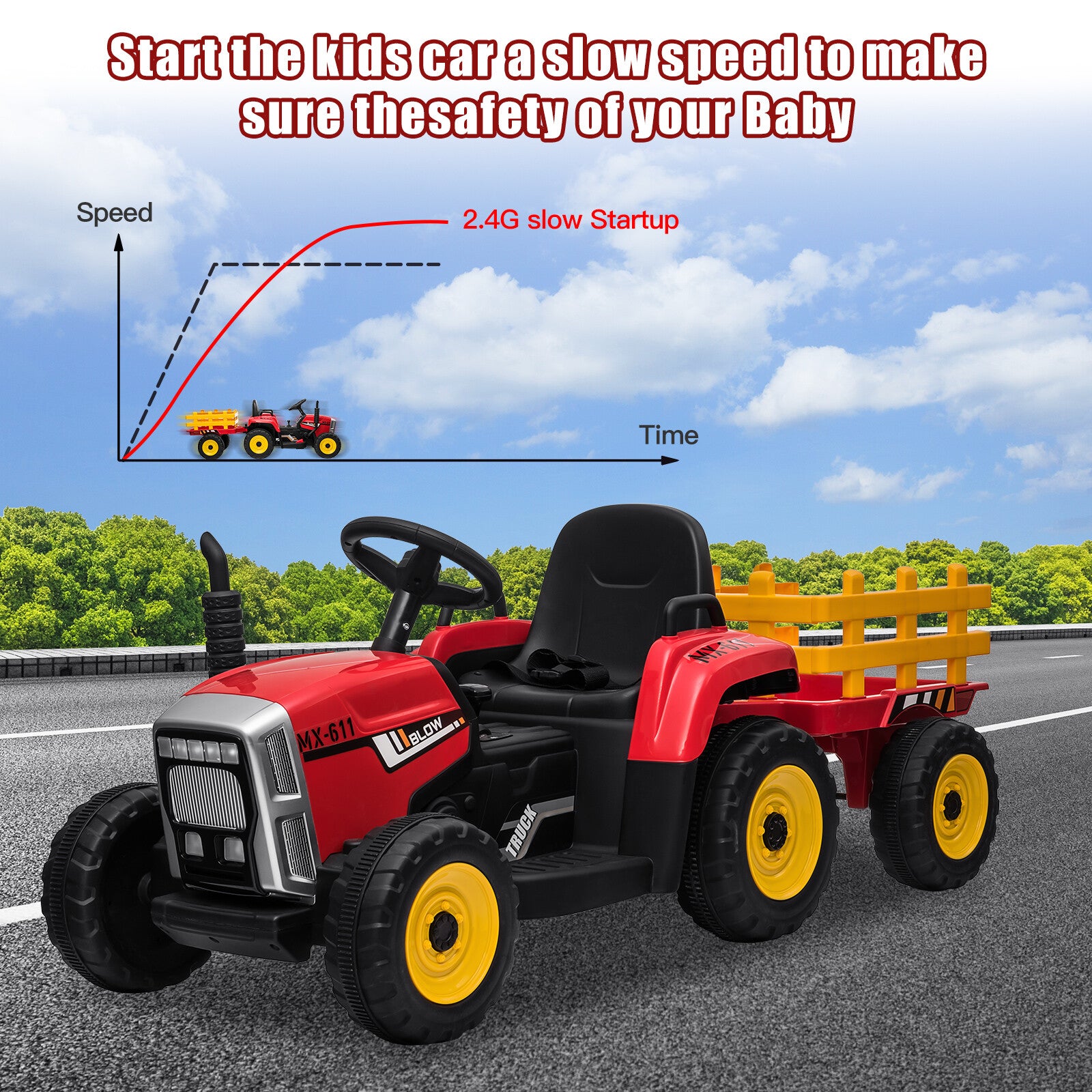 12V Battery-Powered Electric Ride-On Tractor Toy with Trailer and Remote Control for Kids Trend Times 2