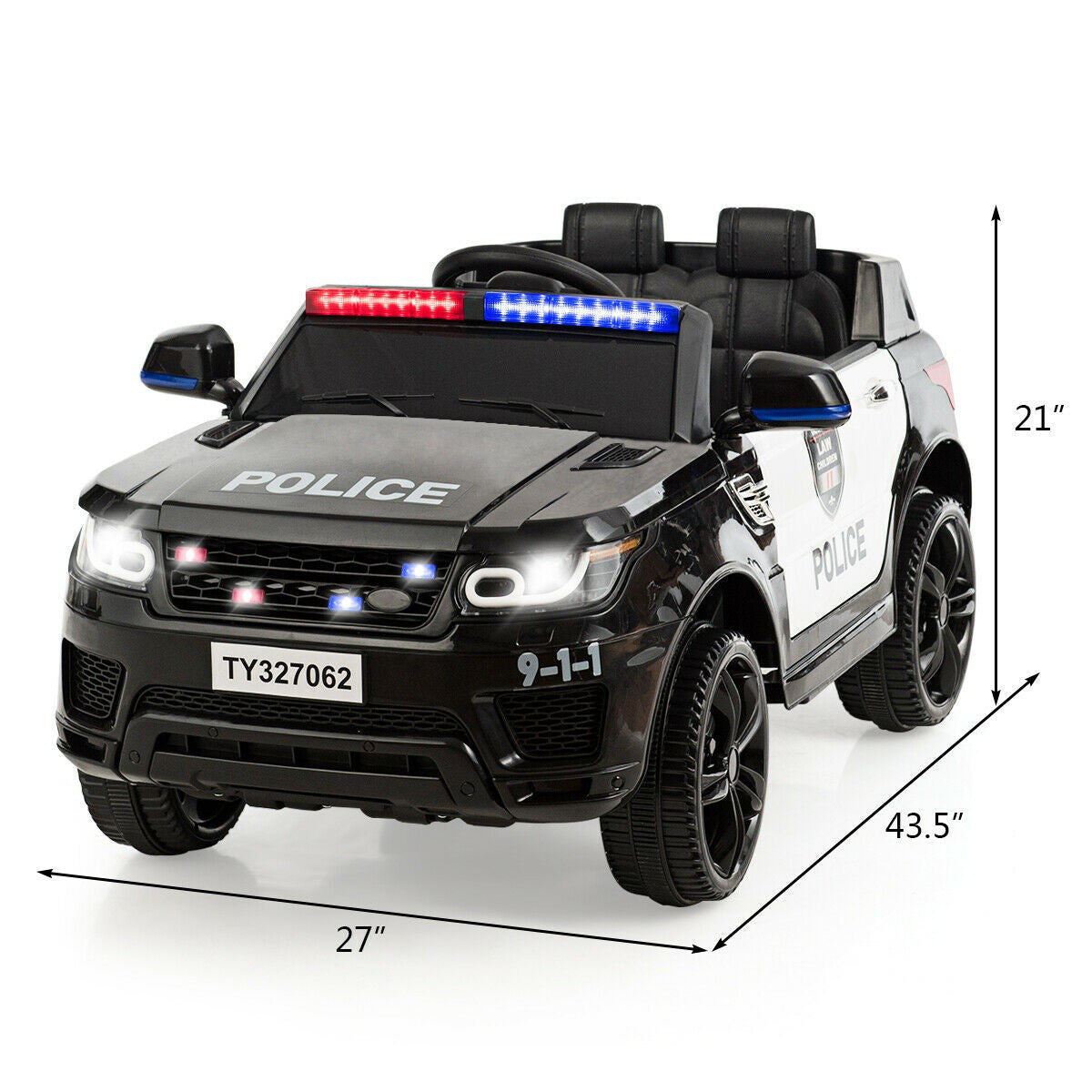12V Kids Electric Ride-On Police Car with Bluetooth and Remote Control Trend Times 9