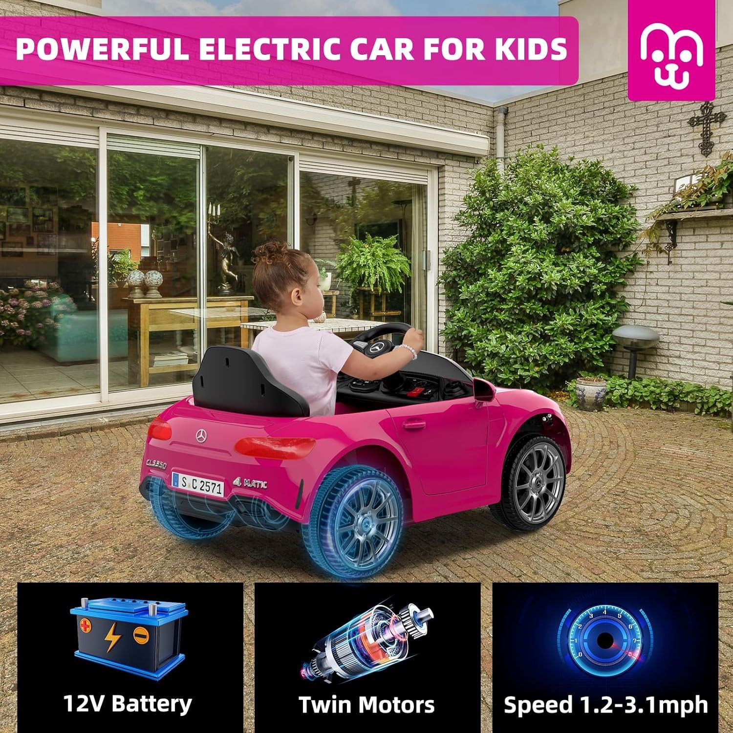 12V Kids Electric Ride-On Car with Remote Control Bluetooth USB Music Player 3.1M Trend Times 4