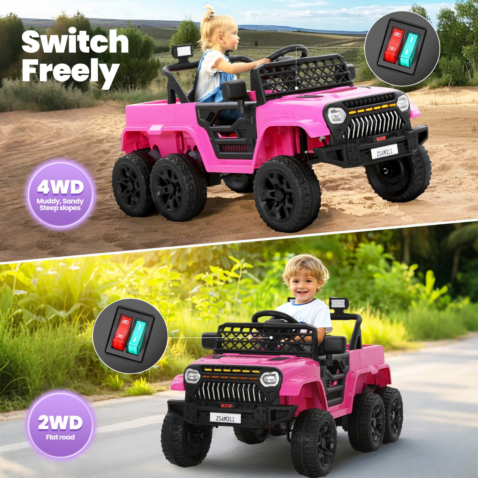 12V Electric Ride-On Car for Kids with 6 Wheels and Parent Remote Control, Ages 3-10 Trend Times 6