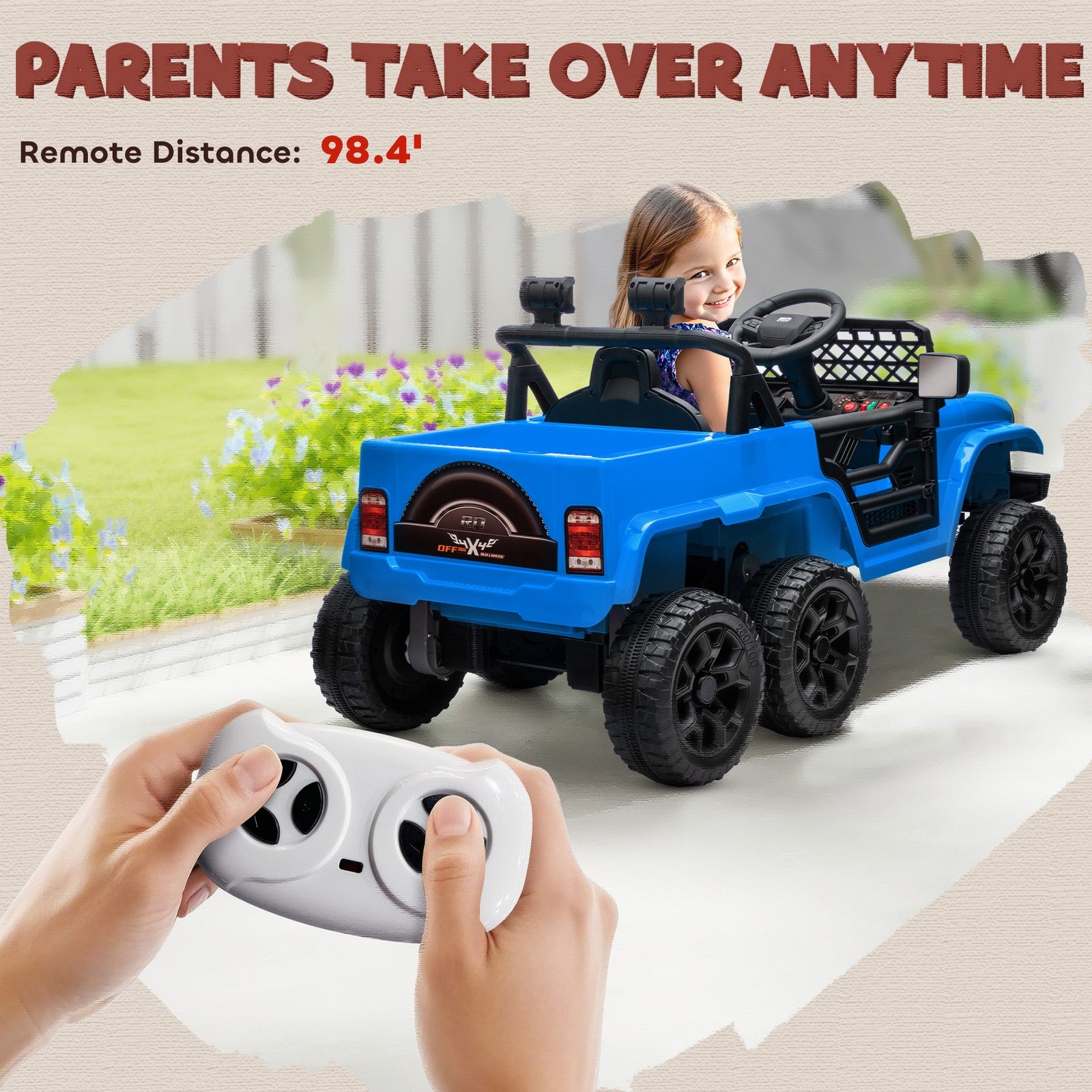 12V Kids Electric Car with Switchable 2WD/4WD, Remote Control and Lights, Blue Trend Times 6