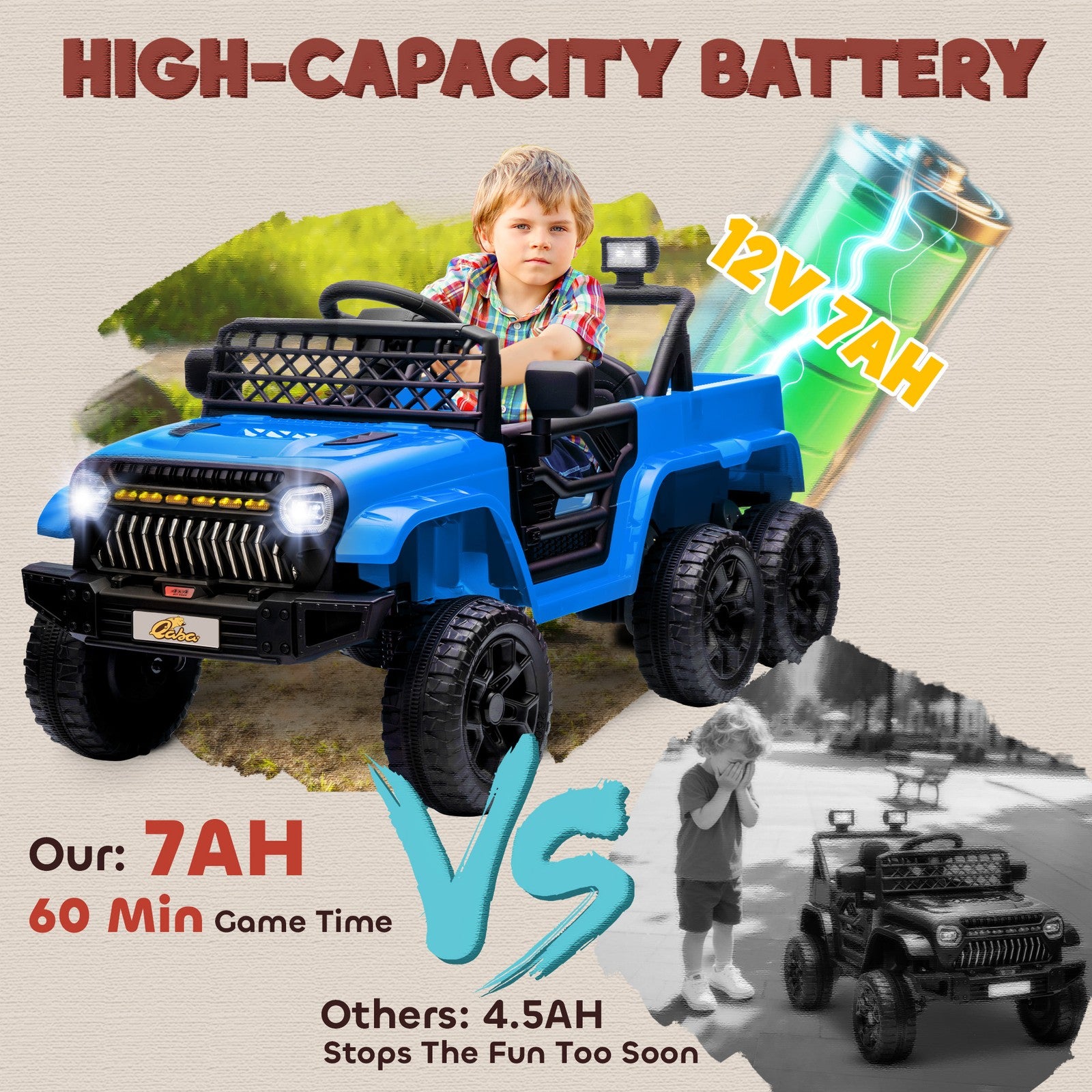 12V Kids Electric Car with Switchable 2WD/4WD, Remote Control and Lights, Blue Trend Times 7