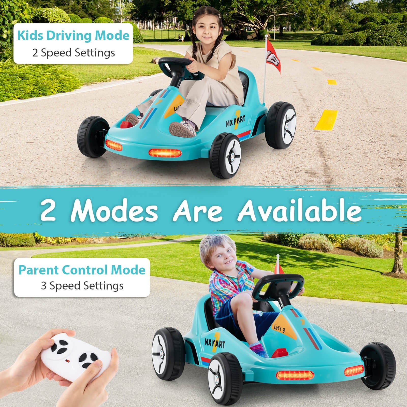 12V Kids Electric Ride-On Go-Kart with 7AH Battery and Remote Control Trend Times 3