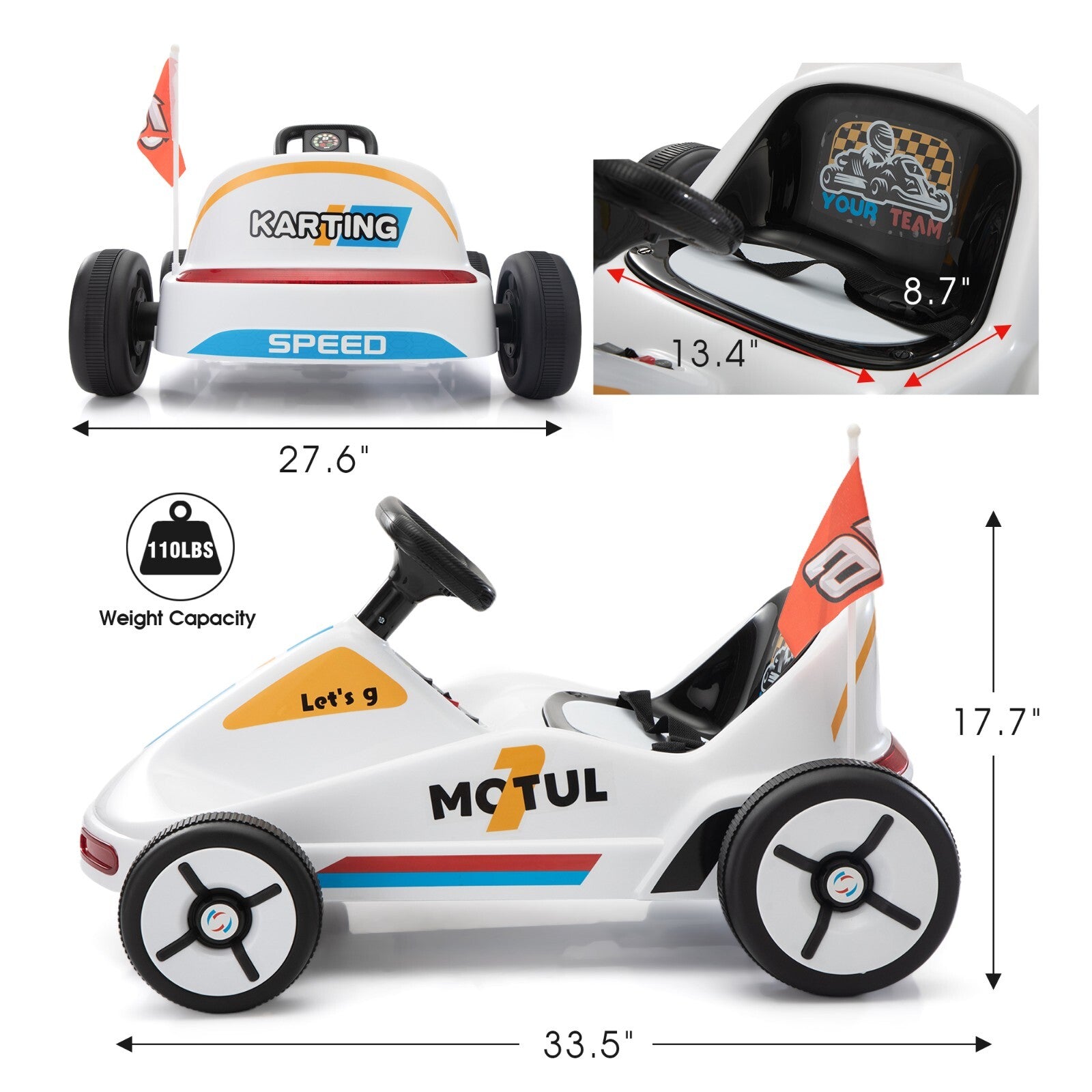 12V Kids Electric 4-Wheel Ride-On Go-Kart with Remote Control, Blue, Ages 3-8 Trend Times 12